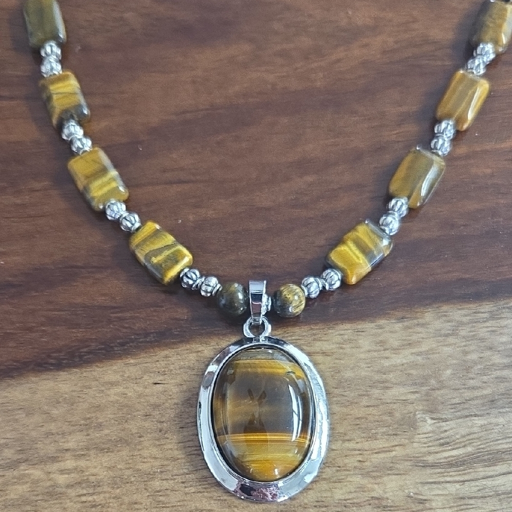 Tiger's Eye Beaded Necklace with Silver Accents
